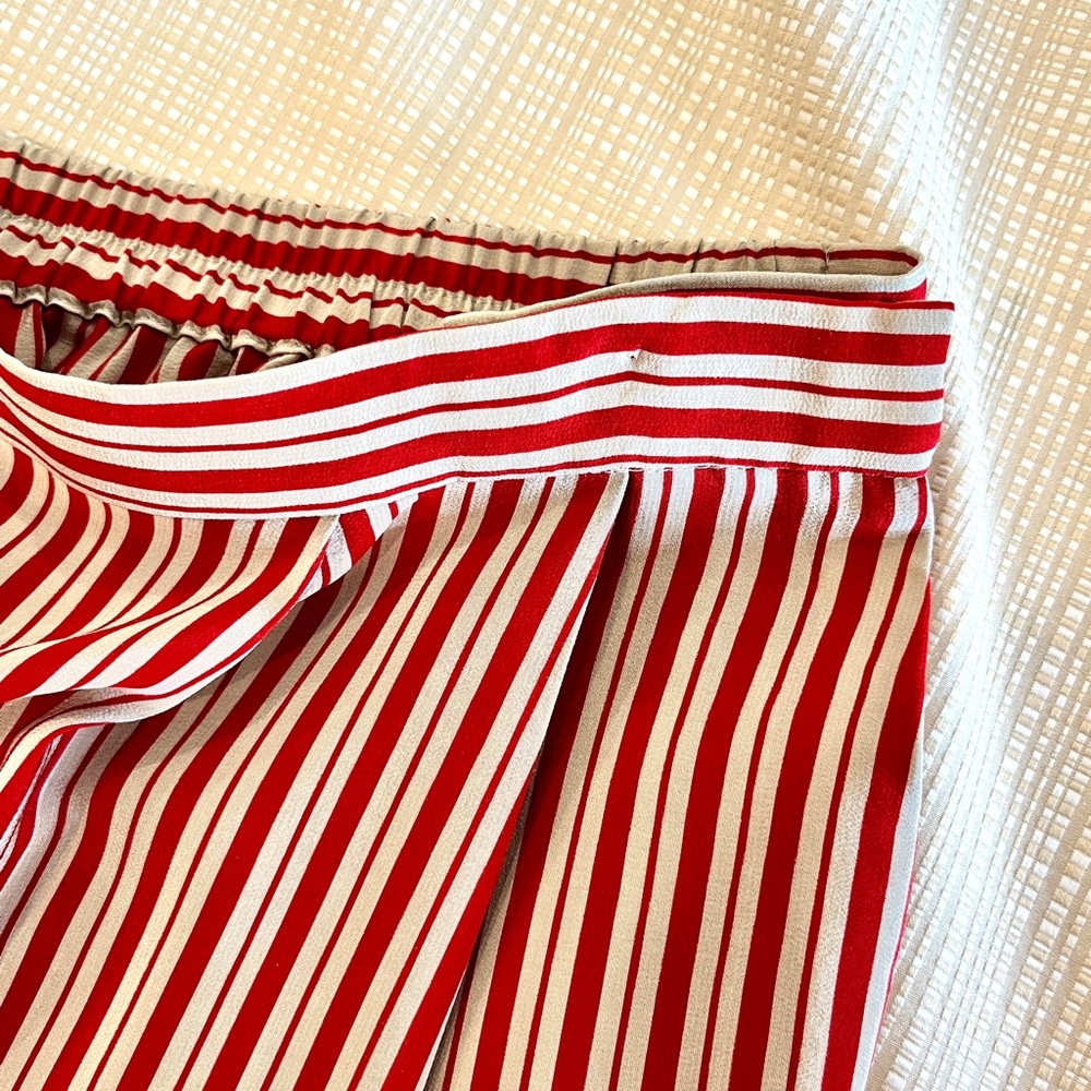 100% Silk Striped High Rise Relaxed Pants Red and Tan Vintage 90s Minimalist - Picture 12 of 16